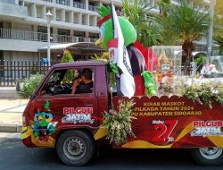 KPU Kabupaten Sidoarjo menggelar kirab maskot Guk KASIJO bersama Si – JALIH berangkat dari kantor di Jl. Cemengkalang Sidoarjo menuju Surabaya untuk diserahkan ke KPU Jatim.