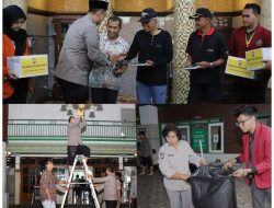Baksos Polri Presisi Polresta Malang Kota Bersama Mahasiswa Bersihkan Masjid Hingga Beri Bantuan Sembako