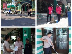 Kapolres Nganjuk Pimpin Aksi Bersih-Bersih Masjid Jami’ Baitussalam
