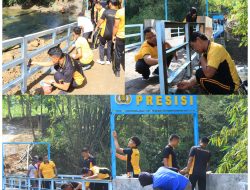 Polres Ngawi Rampungkan Perbaikan Jembatan Merah Putih Presisi di Blandongan