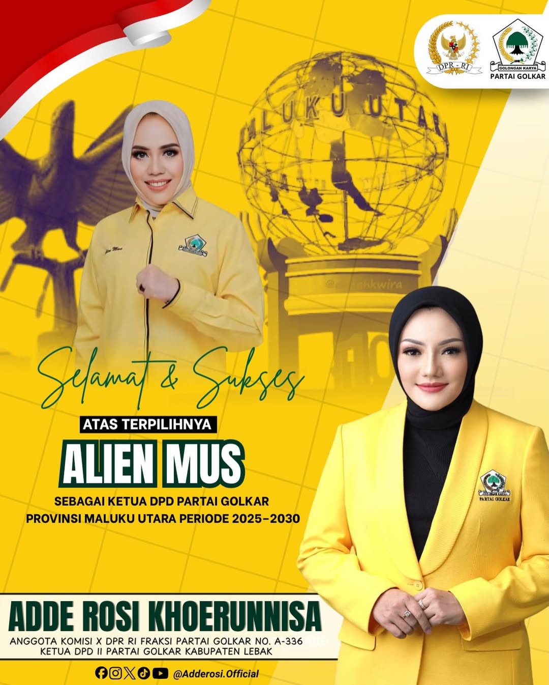 Selamat Dan Sukses Atas Terpilihnya Ibu Alien Mus @alienmus.official Sebagai Ketua Dpd Partai Go